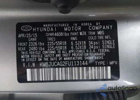 2015 Hyundai Tucson Limited z USA, uszkodzony, nr VIN KM8JUCAG2FU113144